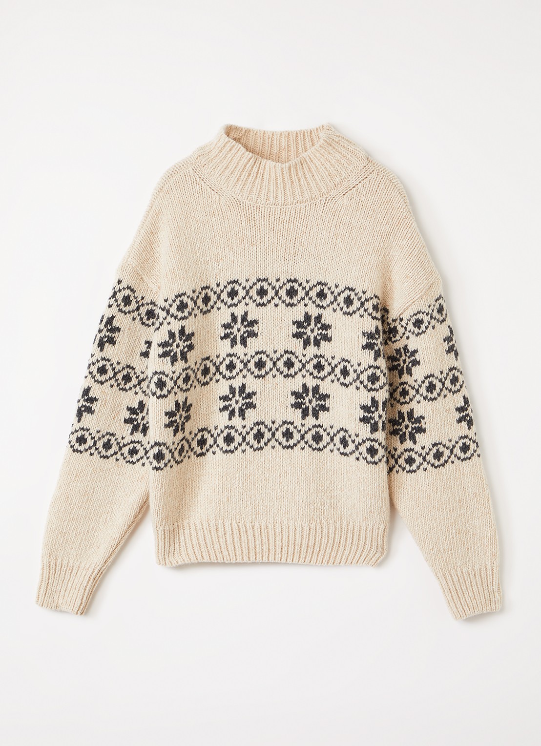 The New Society Lilo grofgebreide trui met ingebreid patroon - voorkant beige