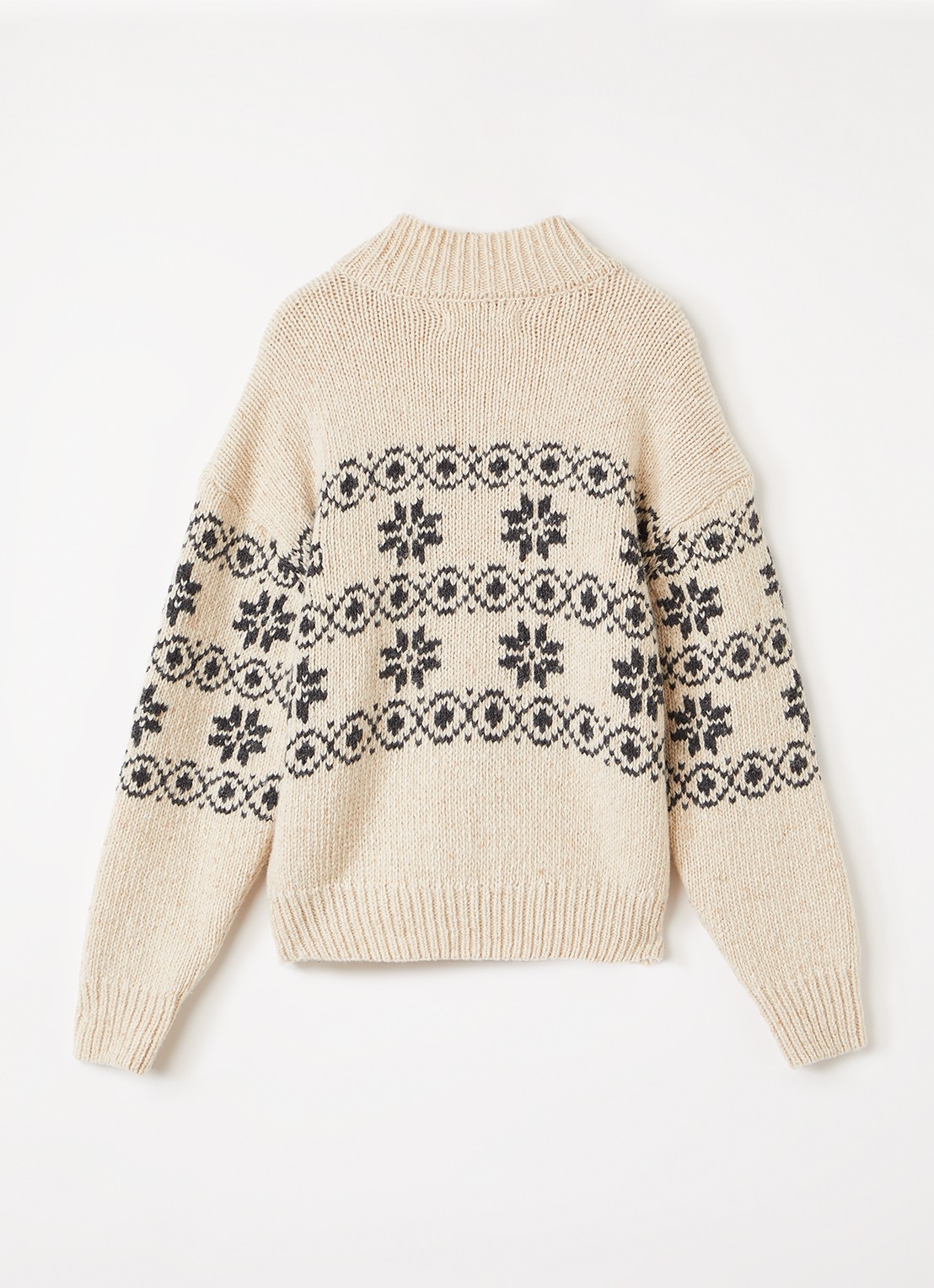 The New Society Lilo grofgebreide trui met ingebreid patroon - voorkant 2 beige