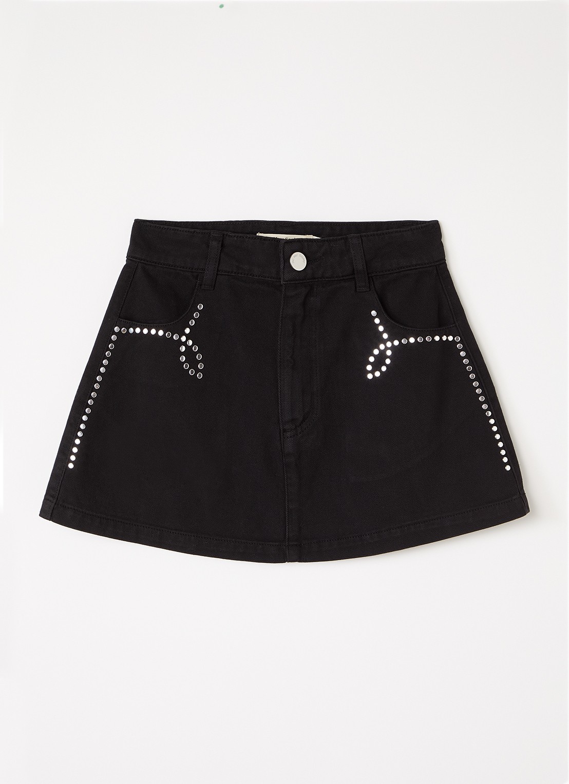 The New Society Spijkerrok met studs - voorkant 2 zwart