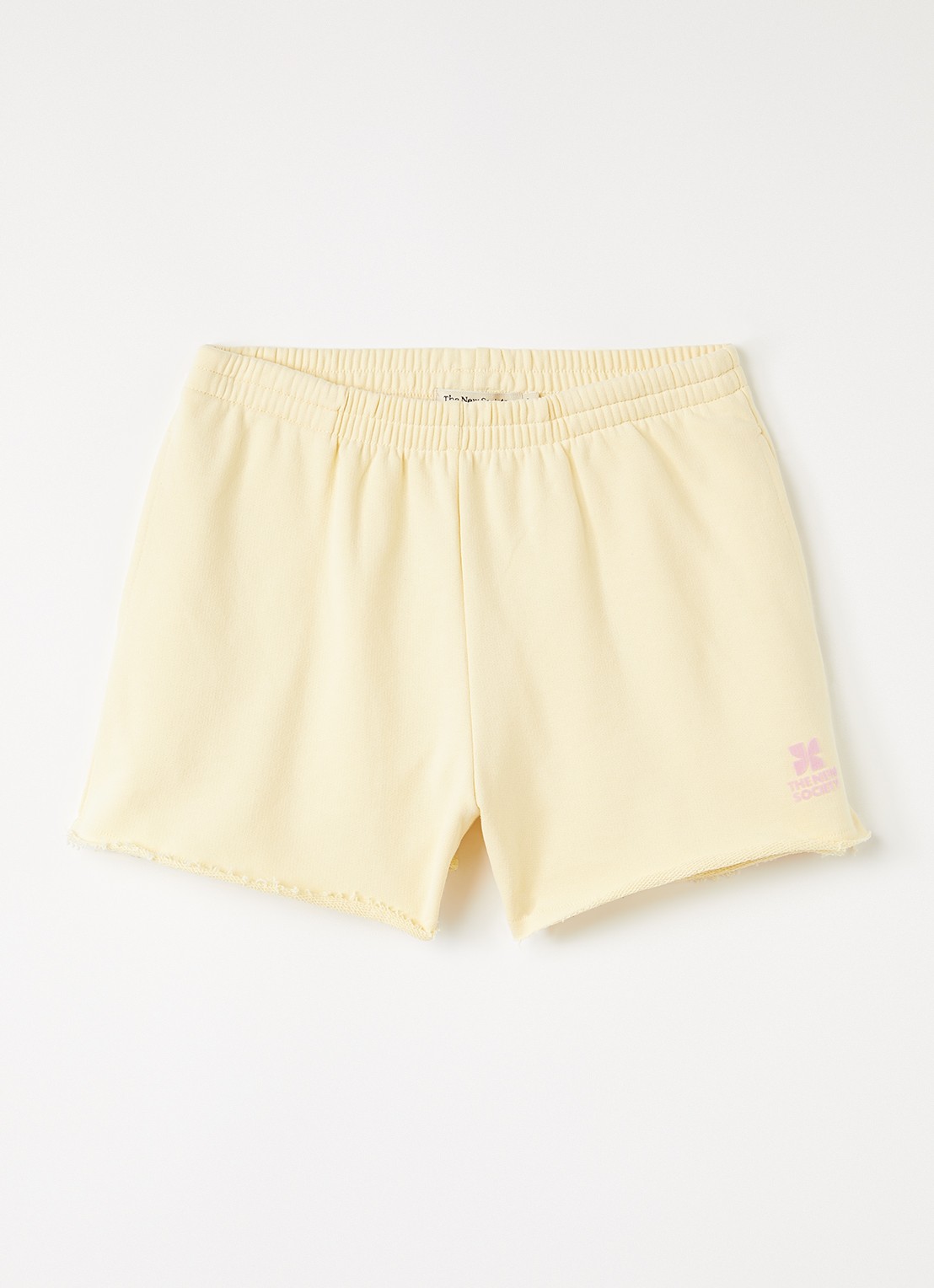 The New Society Straight fit korte joggingbroek met logo - voorkant citroengeel