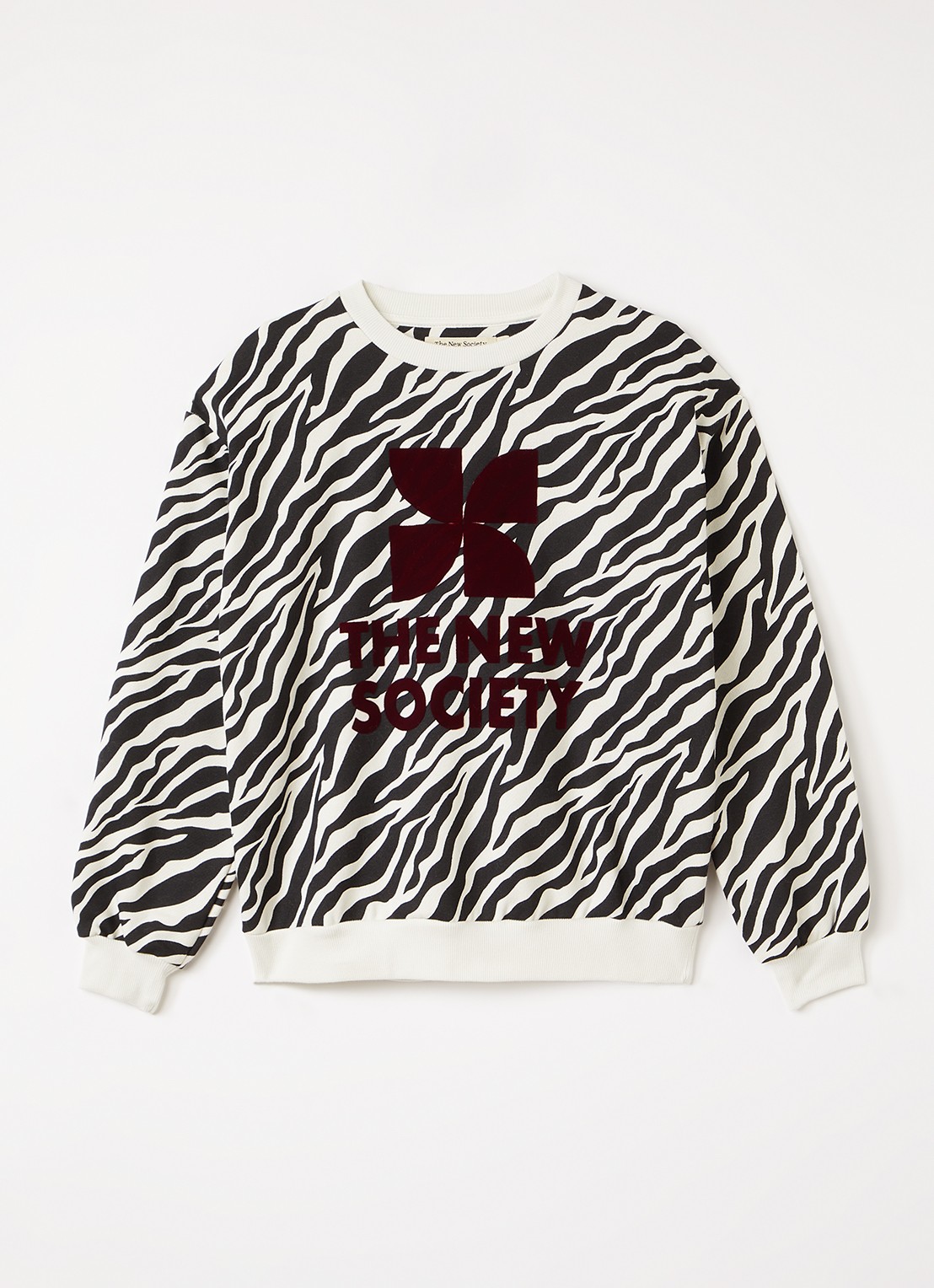 The New Society Sweater met zebraprint - voorkant zwart