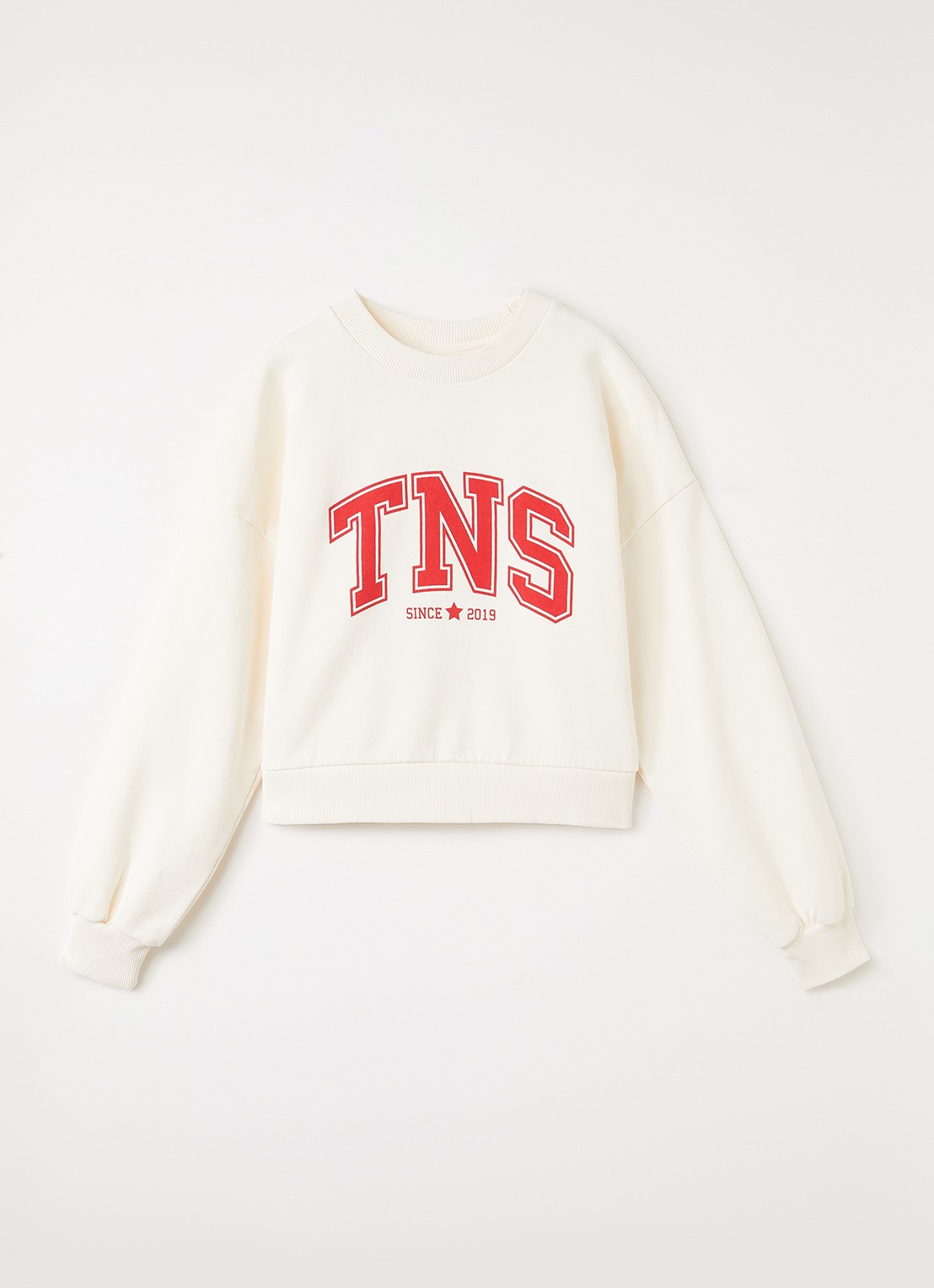 The New Society Tansy sweater met logoprint - voorkant 3 creme