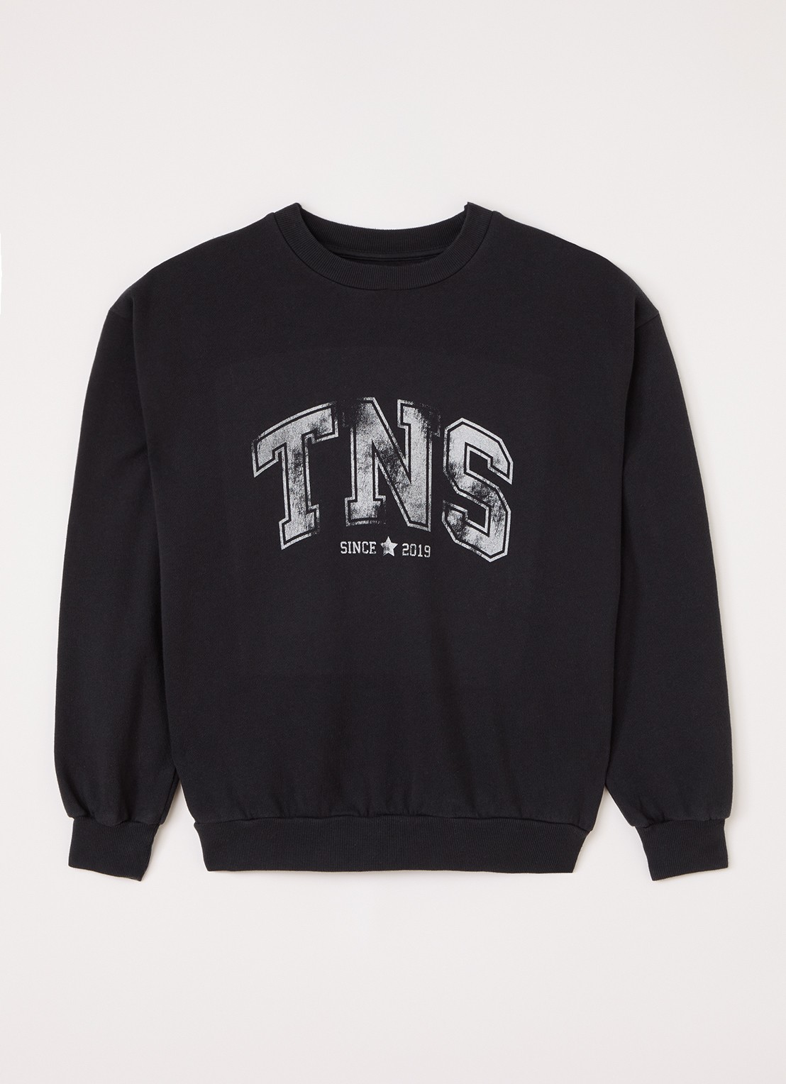 The New Society Willow sweater met logoprint - voorkant 2 zwart