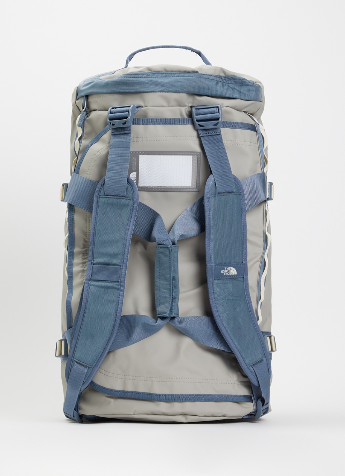 The North Face Base Camp Duffel M weekendtas met afneembare schouderriem - achterkant blauwgrijs