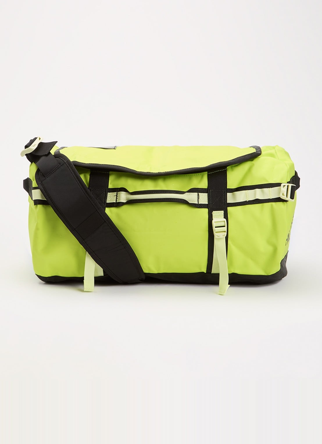 The North Face Base Camp Duffel S weekendtas met verstelbare schouderriem - voorkant lime