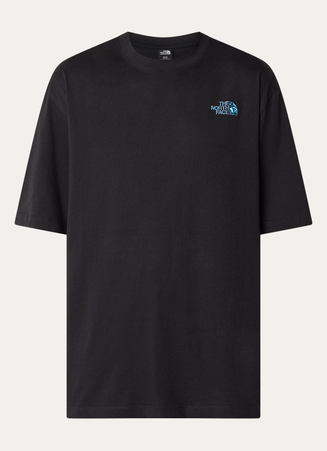 The North Face Liquid Box T-shirt met logo- en backprint - voorkant zwart