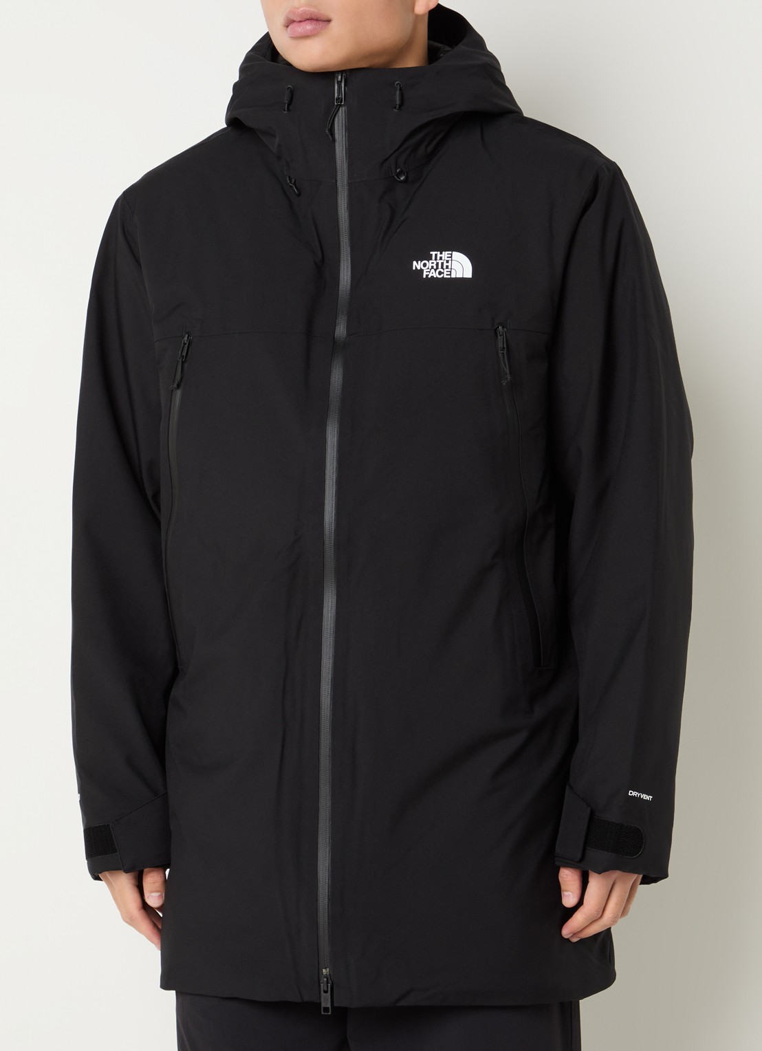 The North Face Range gewatterde parka met donsvulling - detail zwart