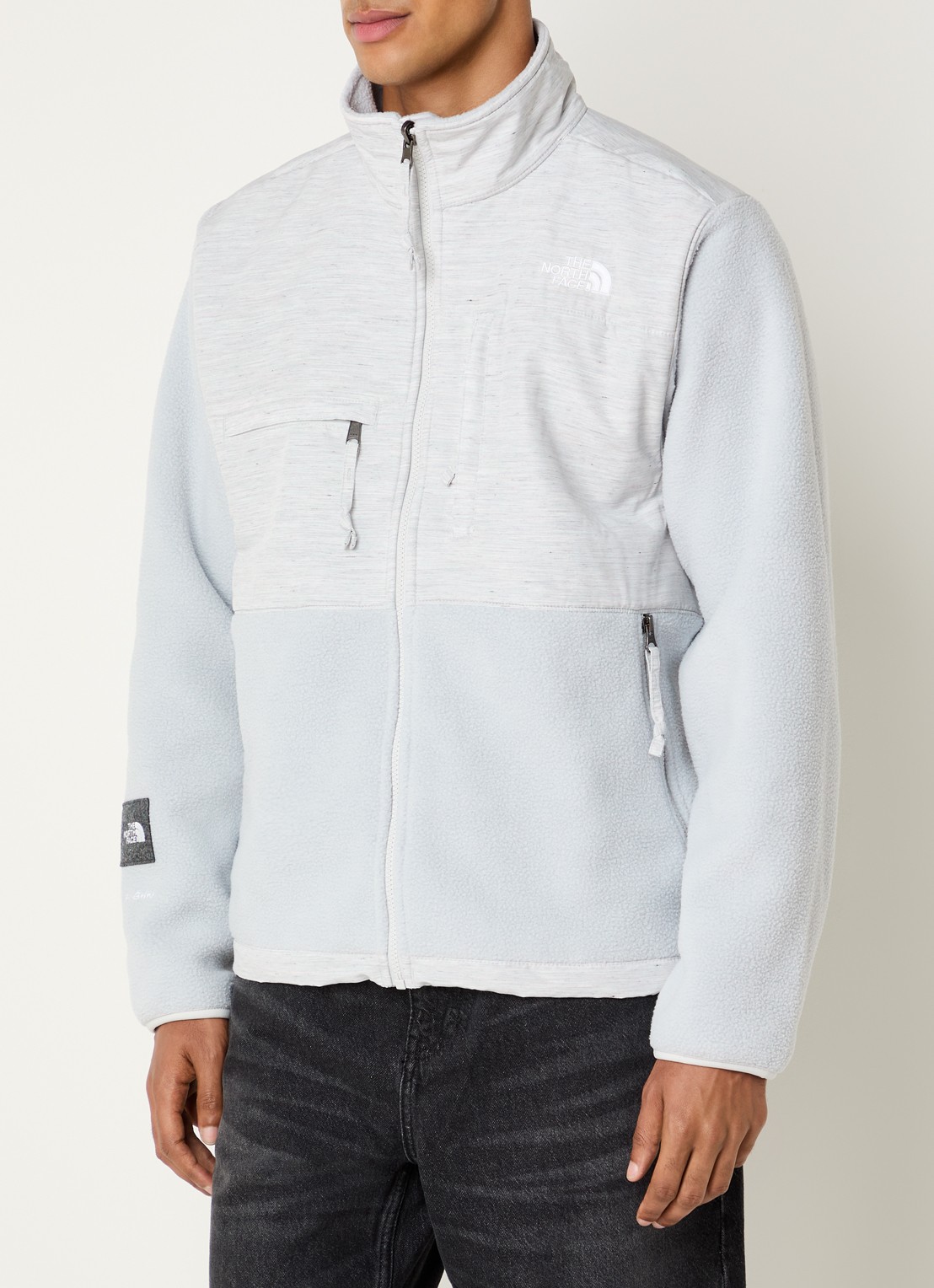 The North Face Re-grind Denali jack van fleece met gemêleerd dessin - detail 2 grijsmele