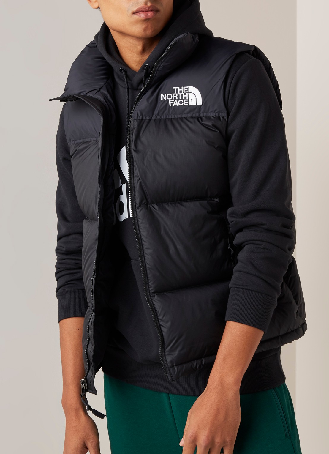 The North Face Retro Nuptse gewatteerde bodywarmer met donsvulling - detail 4 zwart