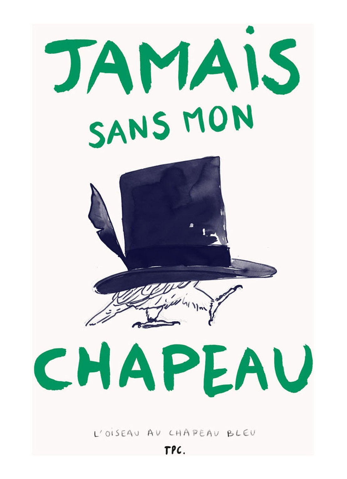 THE POSTER CLUB Another Art Project, L'Oiseau au Chapeau Bleu print - voorkant groen
