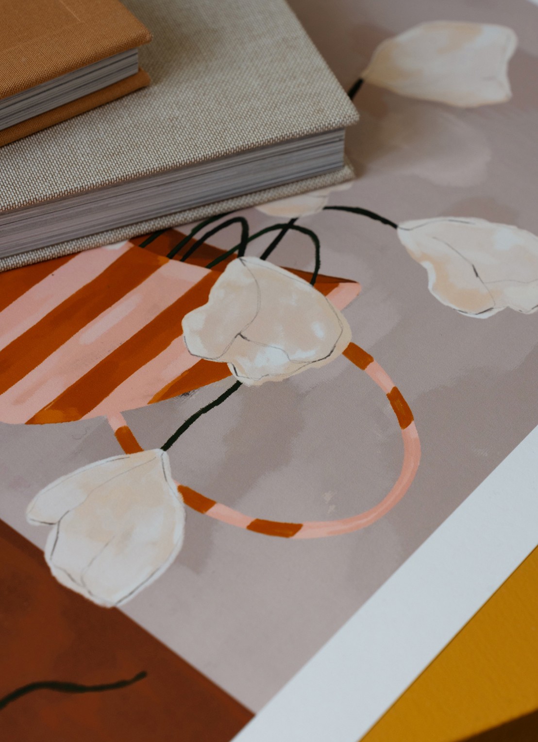 THE POSTER CLUB White Flowers in Striped Vase, Frankie Penwill print - detail 3 multicolor