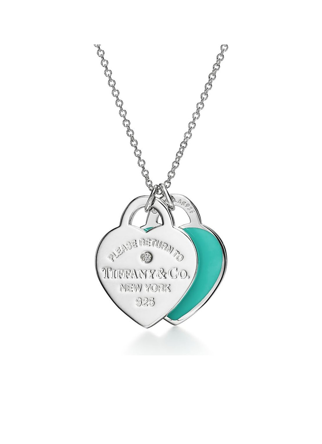 Tiffany & Co. Blue Double Heart Tag Small ketting van sterling zilver met diamant 76434 - achterkant undefined