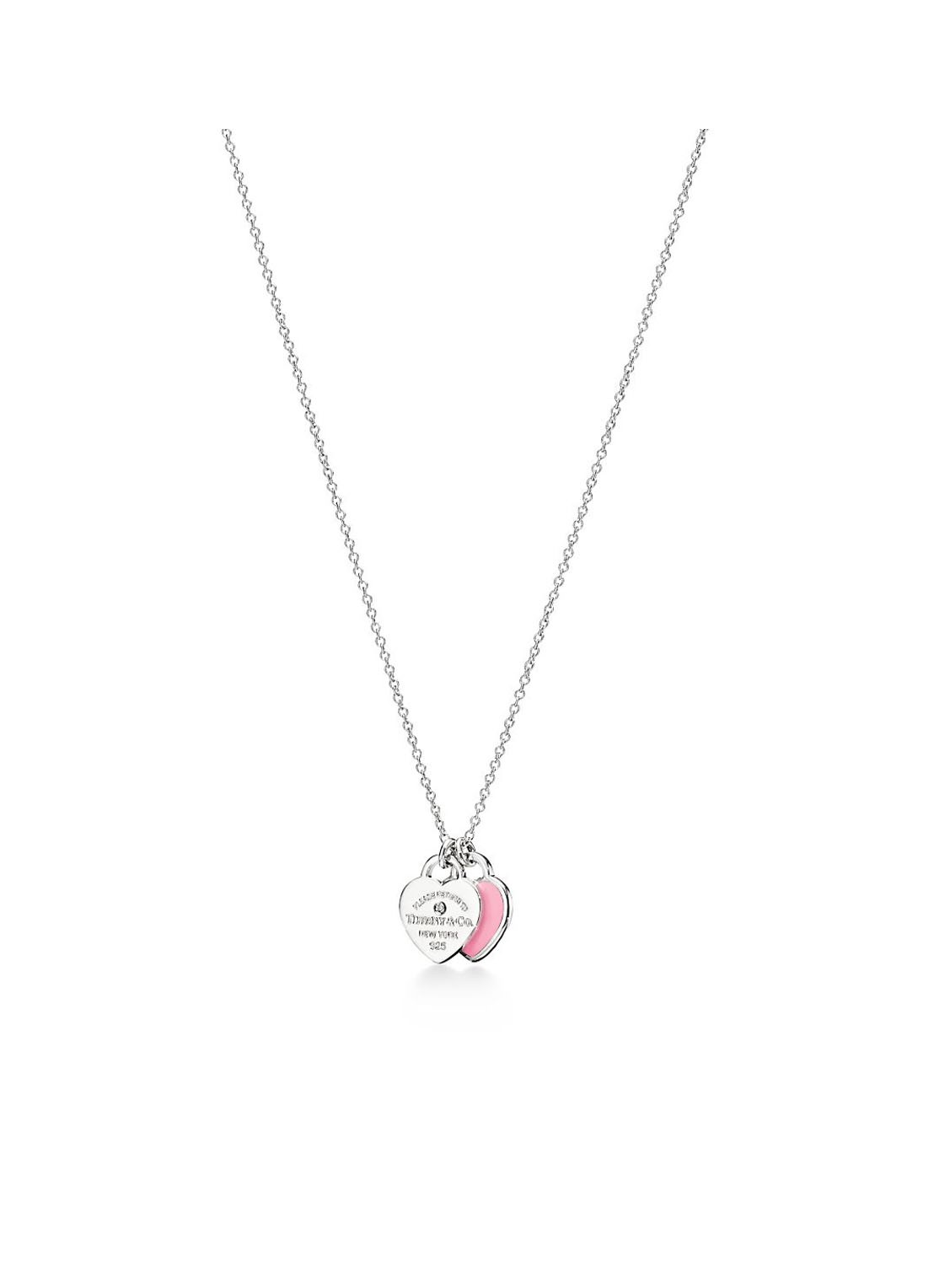 Tiffany & Co. Pink Double Heart Tag Mini ketting van sterling zilver met diamant 52676 - voorkant 4 undefined