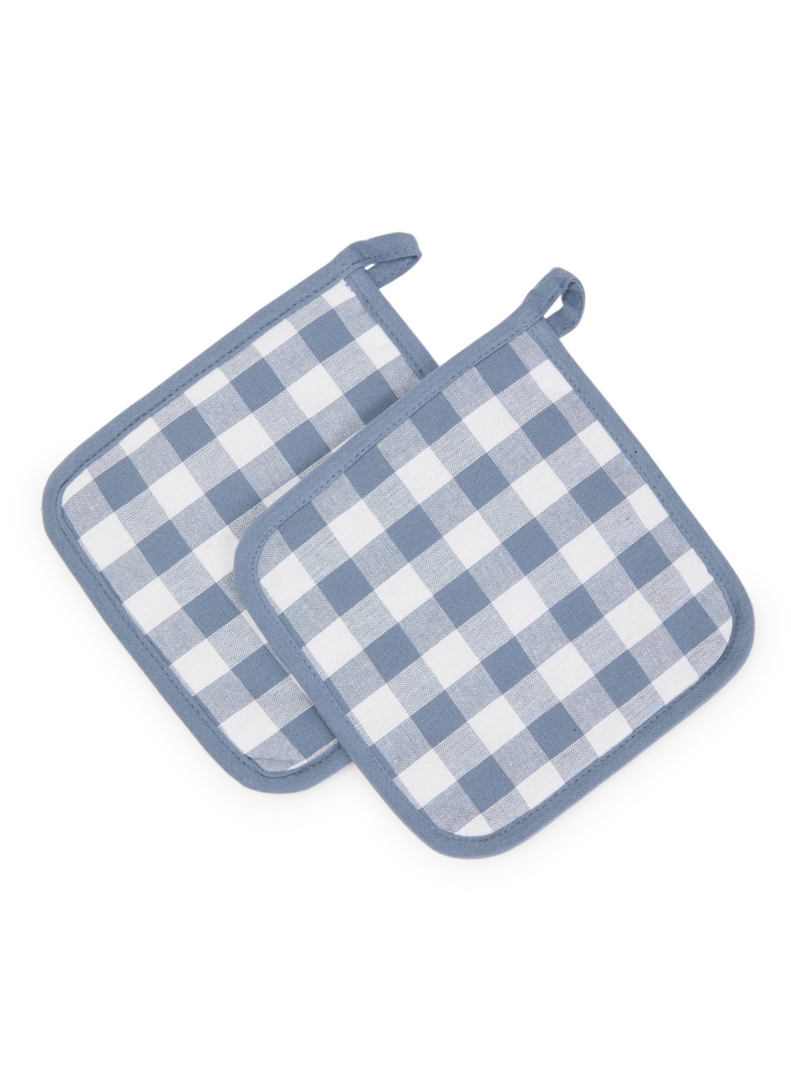 Tiseco Gingham pannenlap set van 2 - voorkant staalblauw
