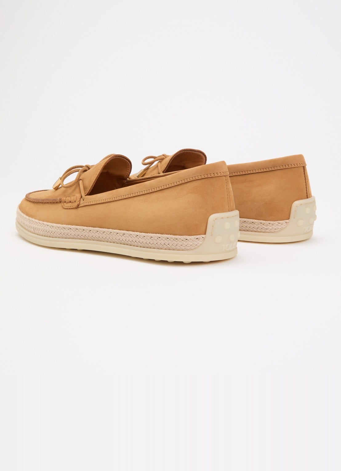 Tod's Gomma mocassin van nubuck met details van raffia - achterkant 2 cognac