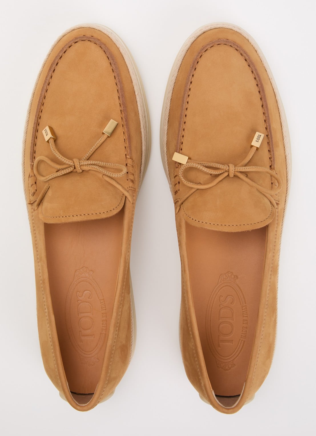Tod's Gomma mocassin van nubuck met details van raffia - detail 4 cognac