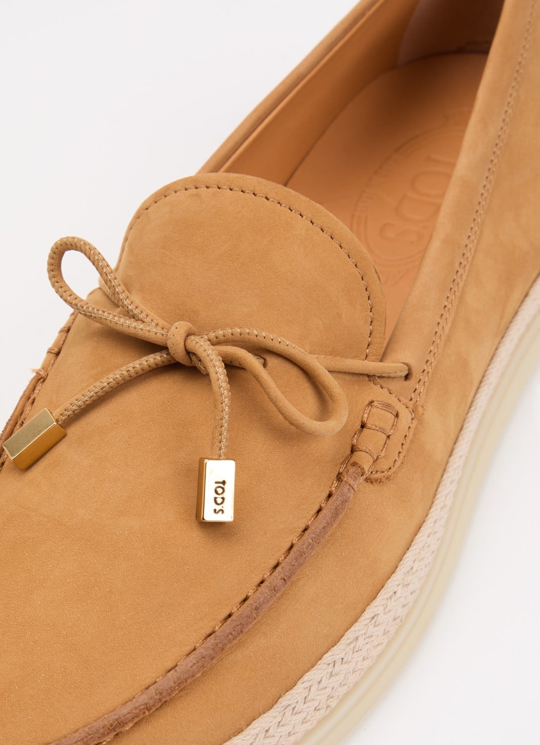 Tod's Gomma mocassin van nubuck met details van raffia - detail 6 cognac