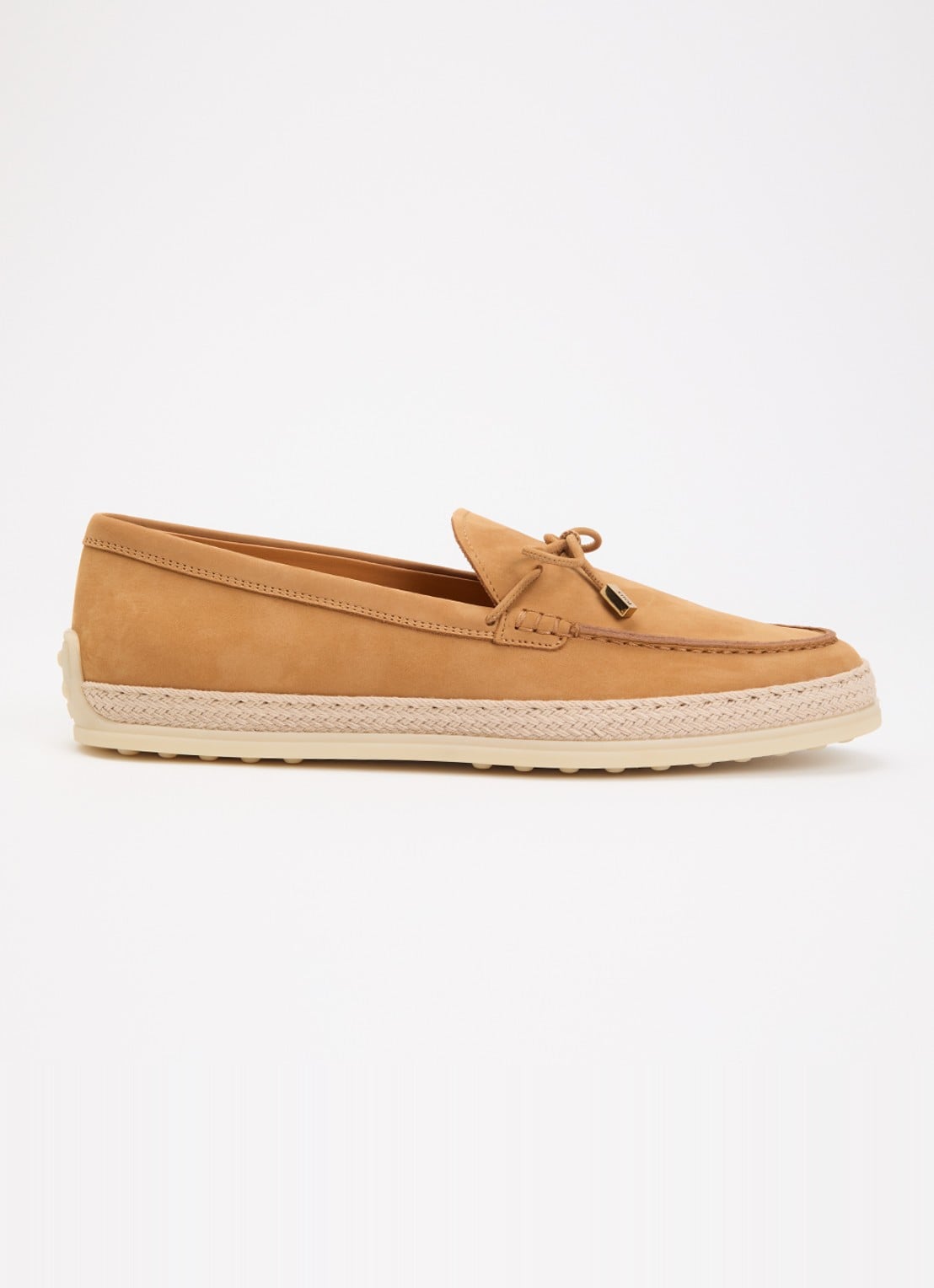 Tod's Gomma mocassin van nubuck met details van raffia - voorkant cognac
