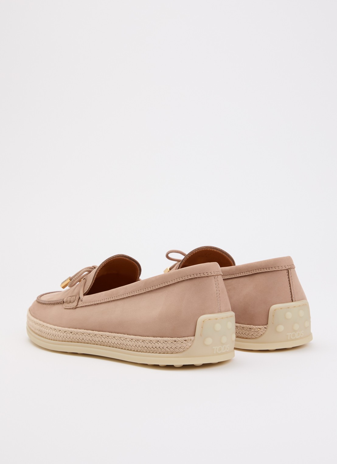 Tod's Gomma mocassin van nubuck met details van raffia - achterkant 5 oudroze