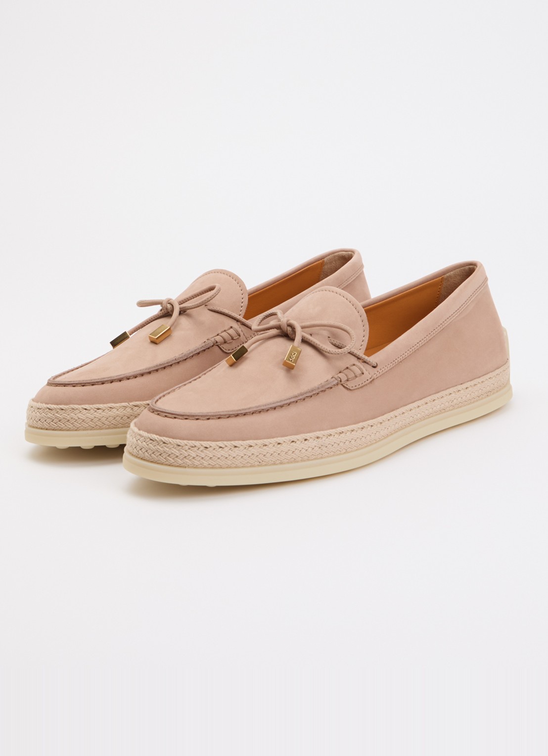 Tod's Gomma mocassin van nubuck met details van raffia - detail oudroze