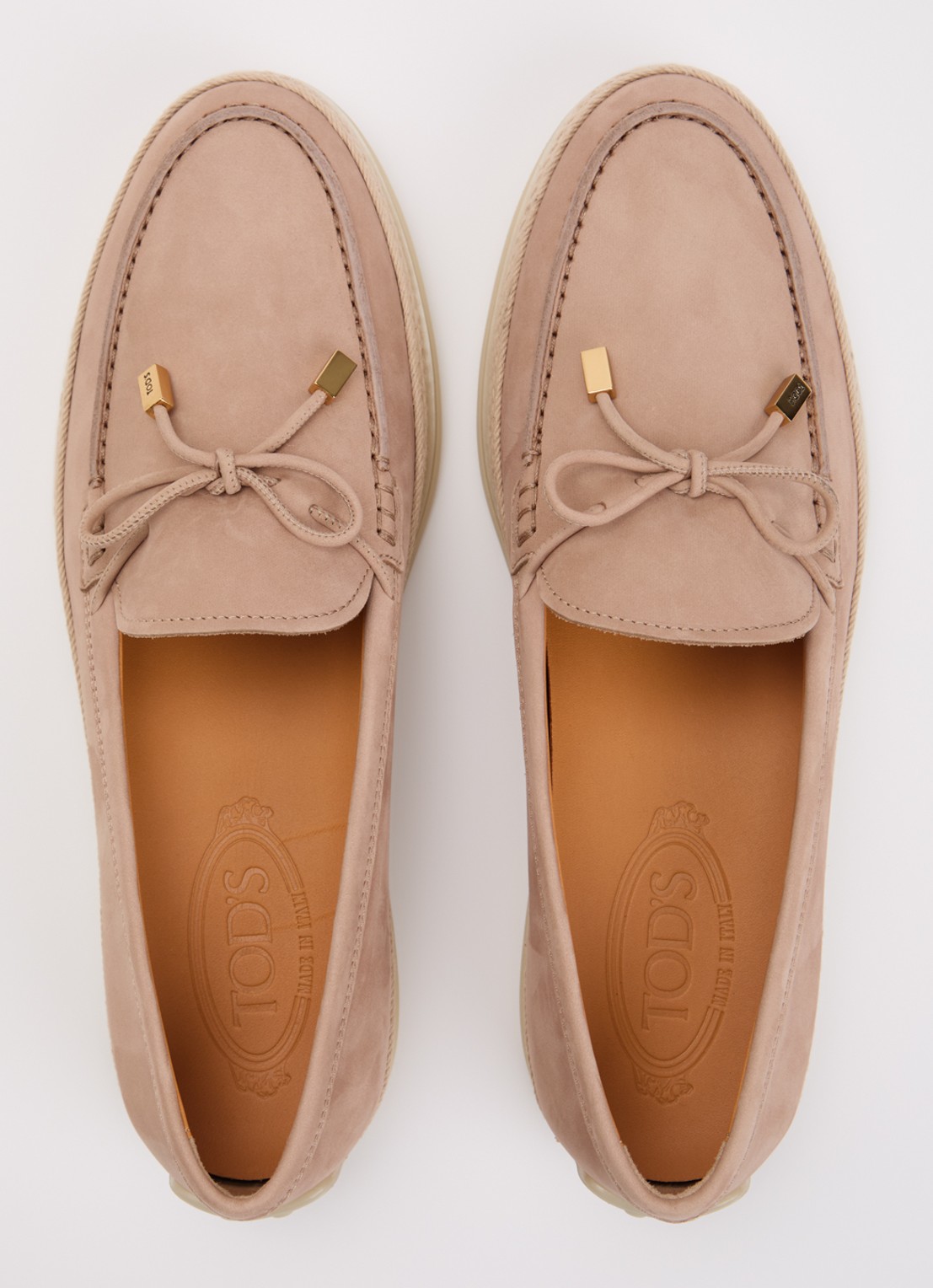 Tod's Gomma mocassin van nubuck met details van raffia - detail 2 oudroze