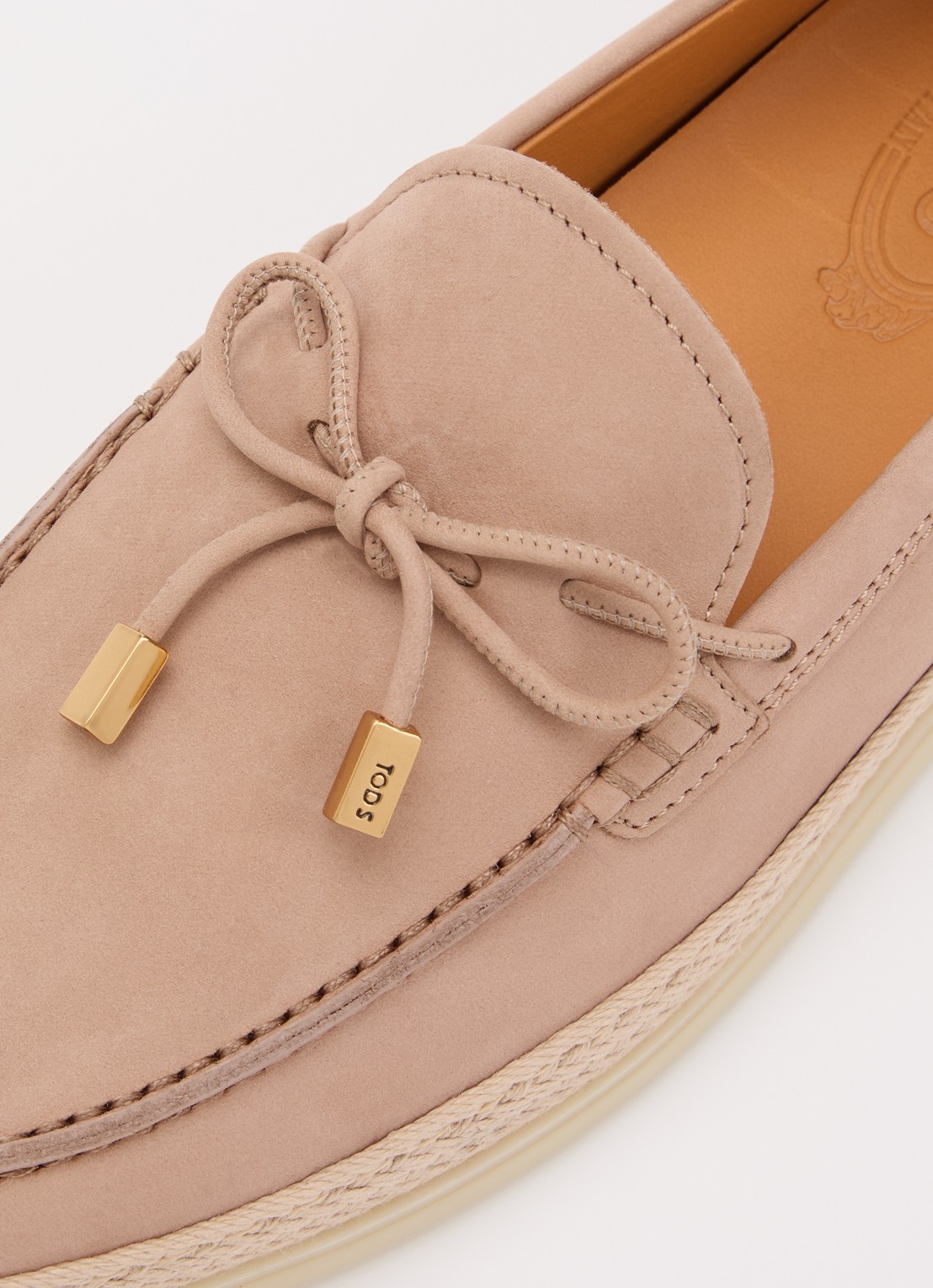 Tod's Gomma mocassin van nubuck met details van raffia - detail 4 oudroze