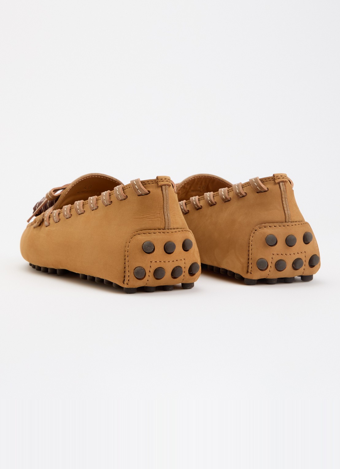 Tod's Gommino 22L mocassin van suède met gevlochten details - achterkant camel