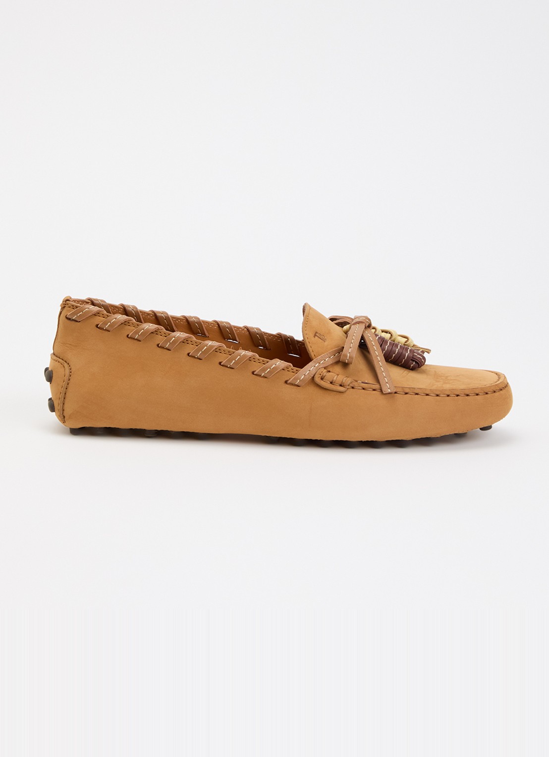Tod's Gommino 22L mocassin van suède met gevlochten details - voorkant 6 camel