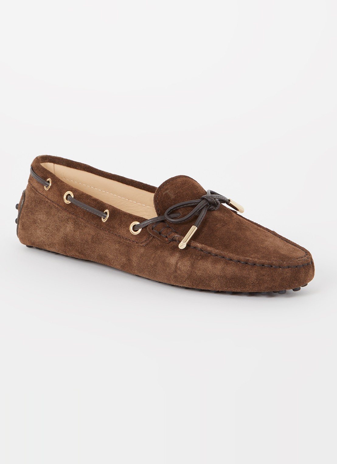 Tod's Gommino Driving bootschoen van suède - voorkant 6 donkerbruin