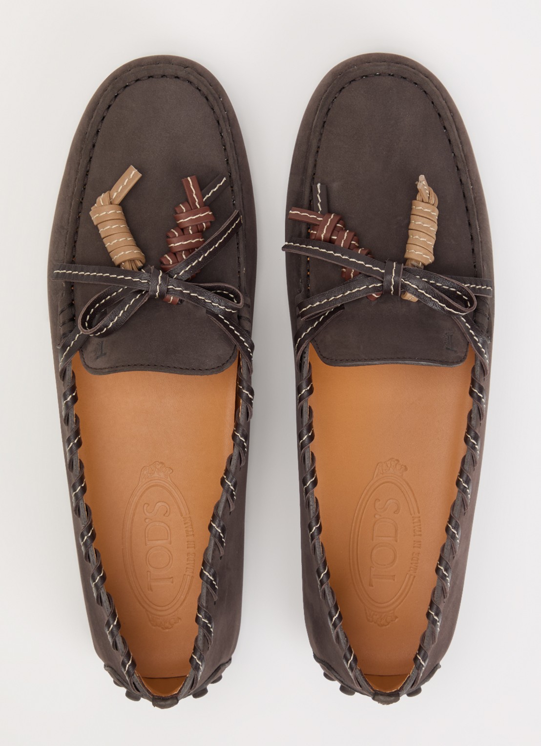 Tod's Gommino mocassin van leer met gevlochten details - detail 4 donkerbruin