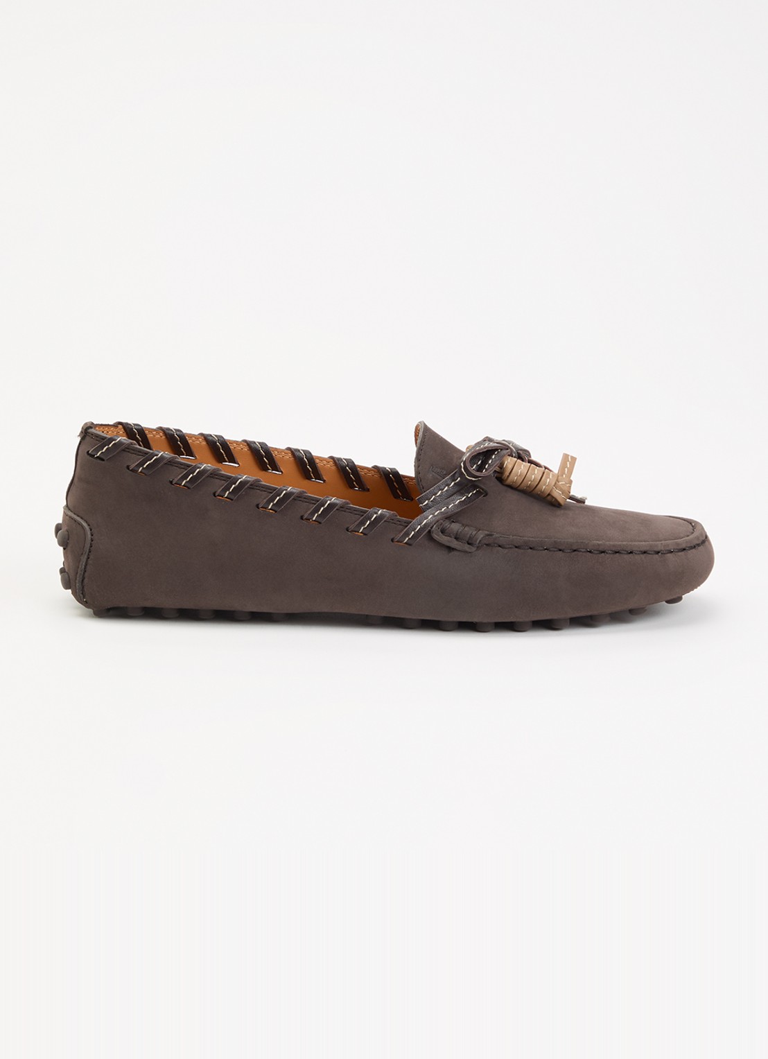 Tod's Gommino mocassin van leer met gevlochten details - voorkant 2 donkerbruin