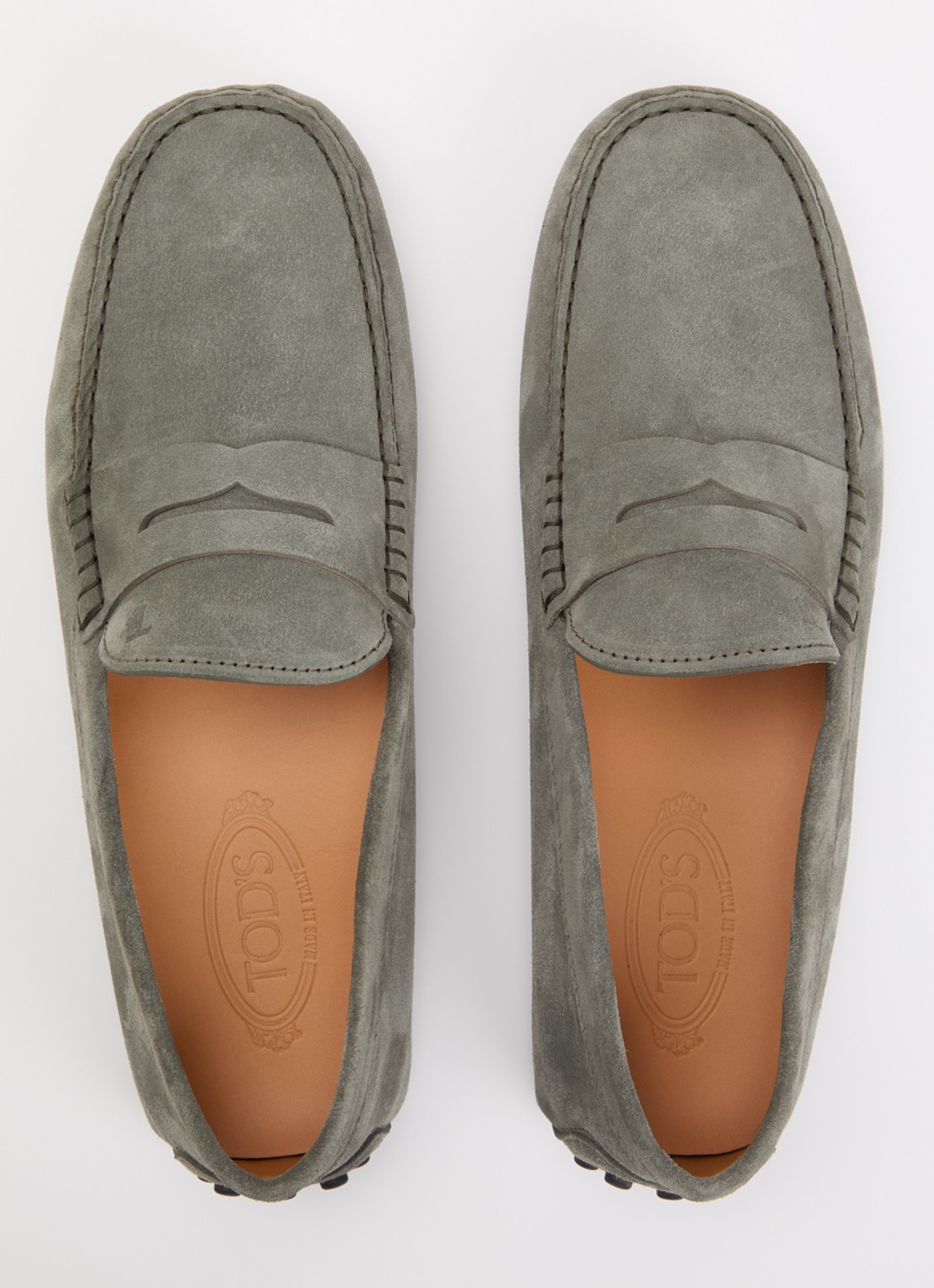 Tod's Gommino mocassin van suède - detail 3 olijfgroen
