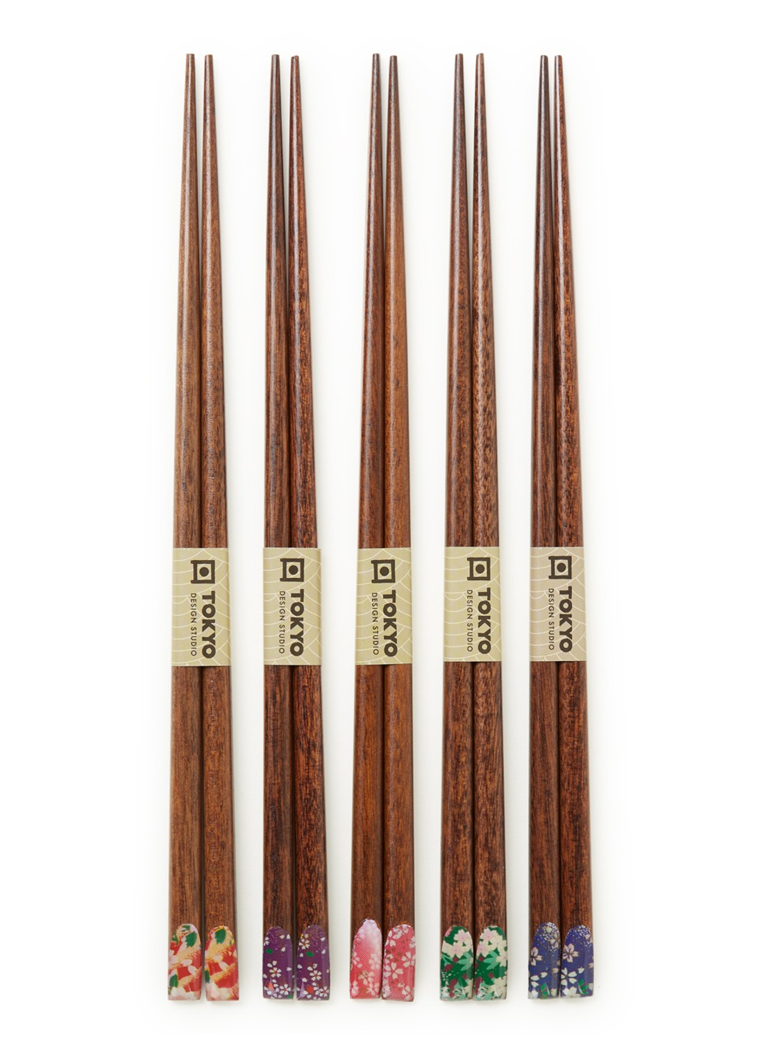 Tokyo Design Studio Chopsticks eetstokjes set van 5  - voorkant 2 bruin