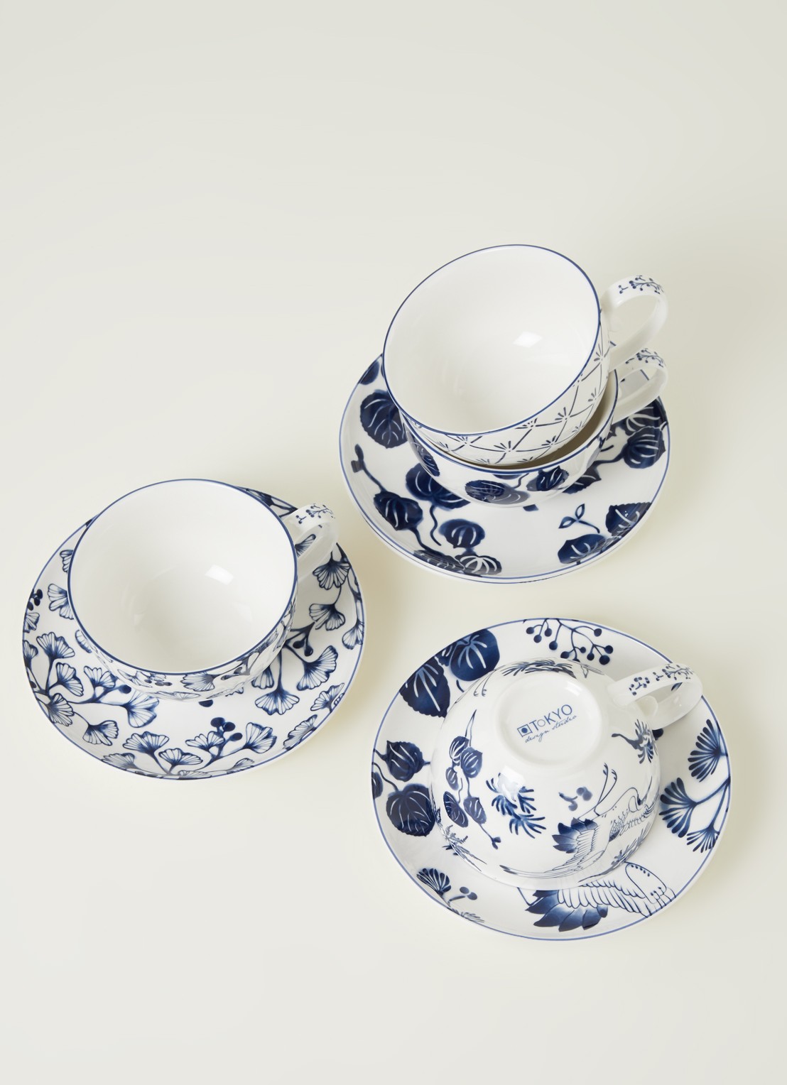 Tokyo Design Studio Flora Japonica kop en schotel 25 cl set van 4 - detail donkerblauw