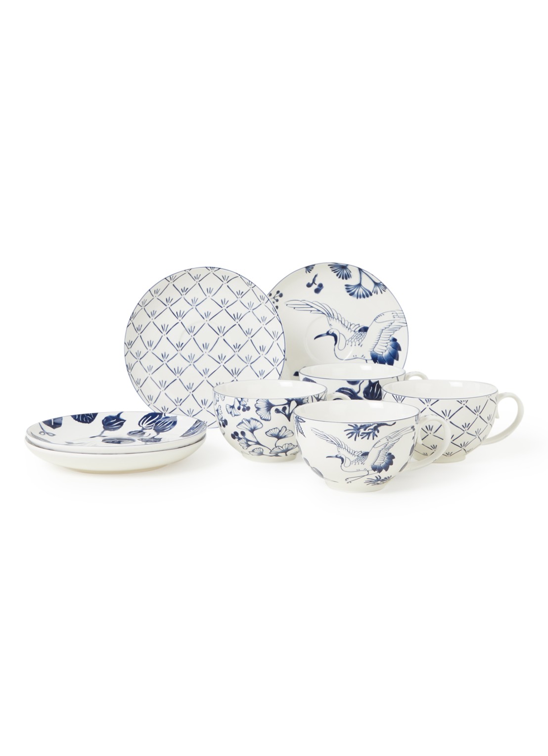 Tokyo Design Studio Flora Japonica kop en schotel 25 cl set van 4 - voorkant 2 donkerblauw