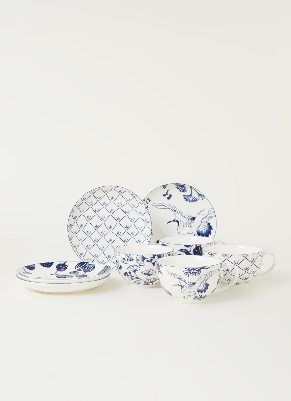Tokyo Design Studio Flora Japonica kop en schotel 25 cl set van 4 - voorkant 3 donkerblauw