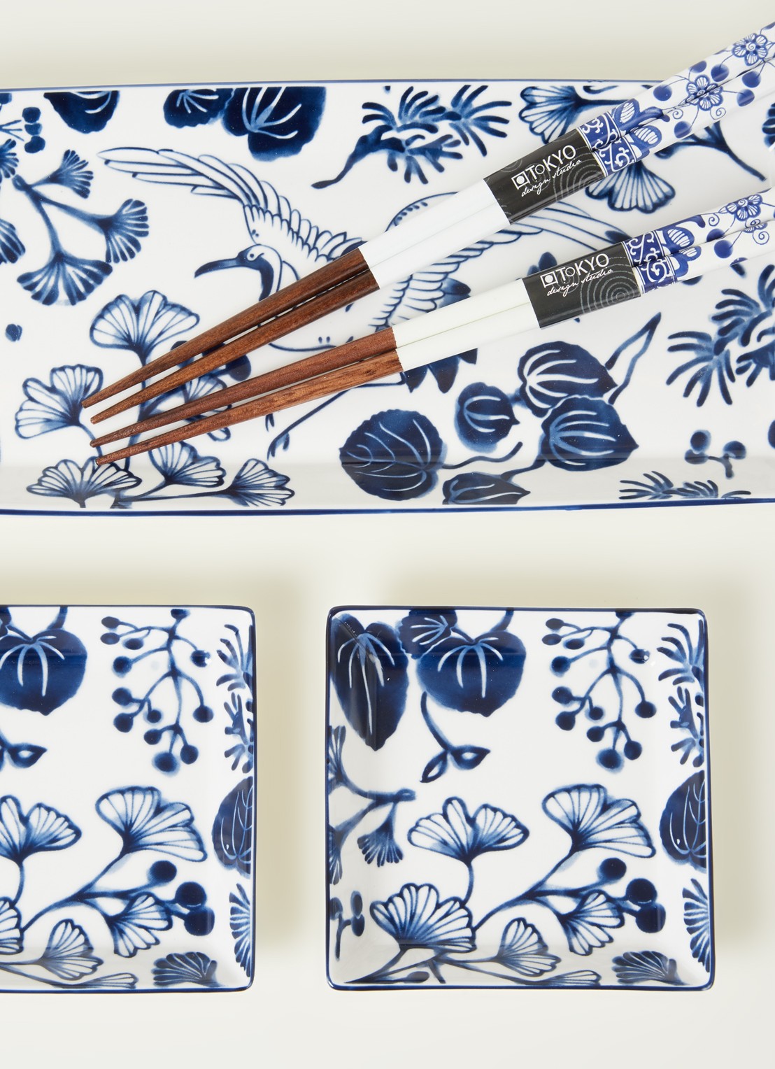 Tokyo Design Studio Flora Japonica sushi serviesset 6-delig - detail donkerblauw