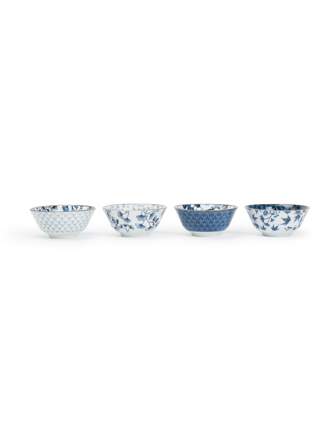 Tokyo Design Studio Flora Japonica Tayo kom 15 cm set van 4 - voorkant blauw