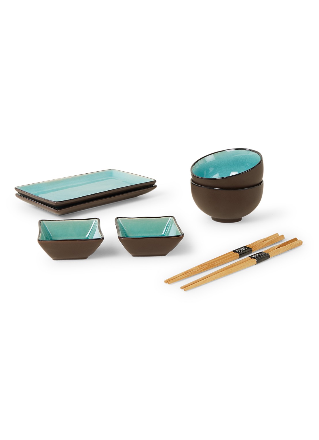 Tokyo Design Studio Glassy Turquoise sushi serviesset 8-delig - voorkant 2 turquoise