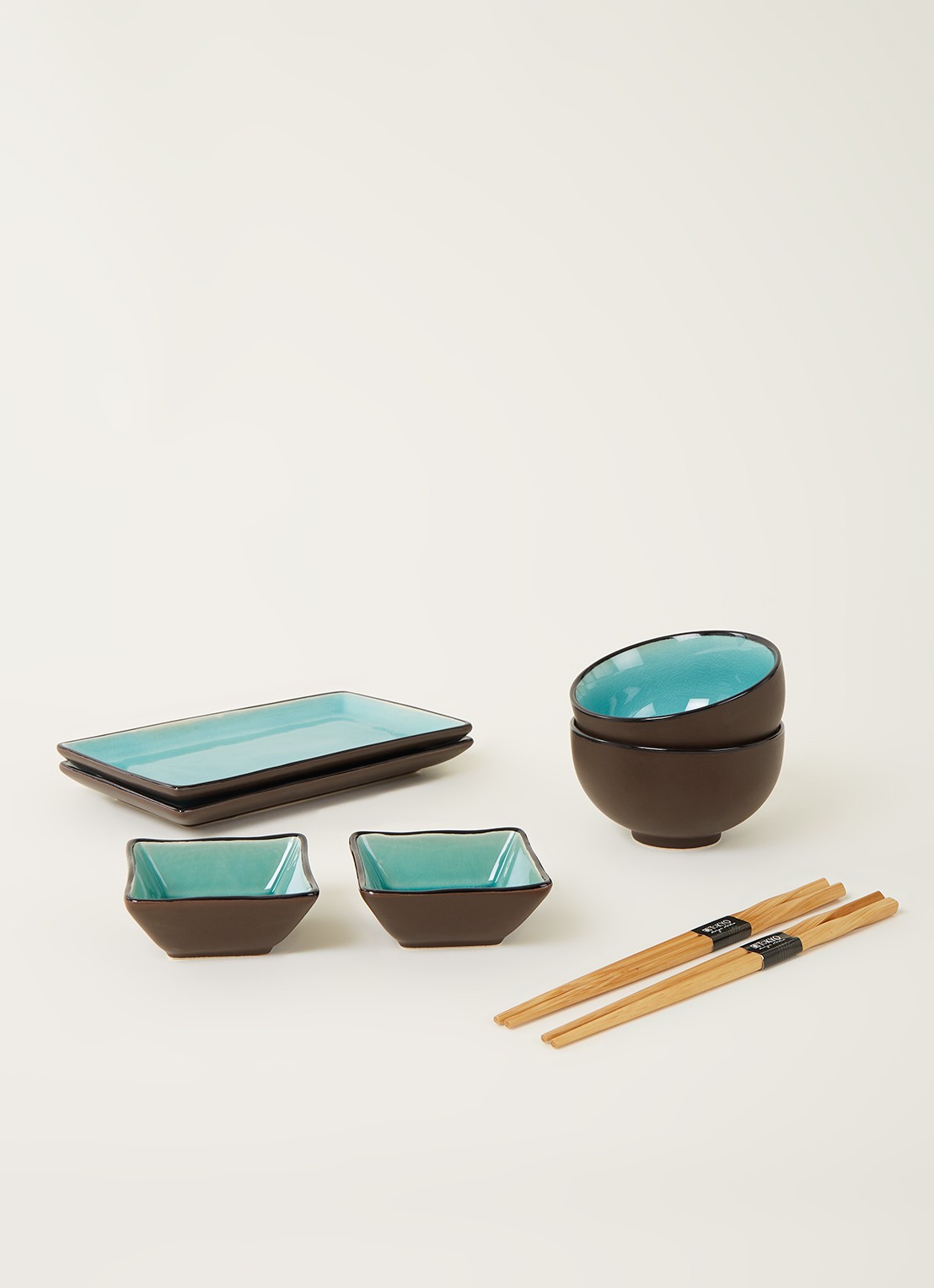 Tokyo Design Studio Glassy Turquoise sushi serviesset 8-delig - voorkant 3 turquoise