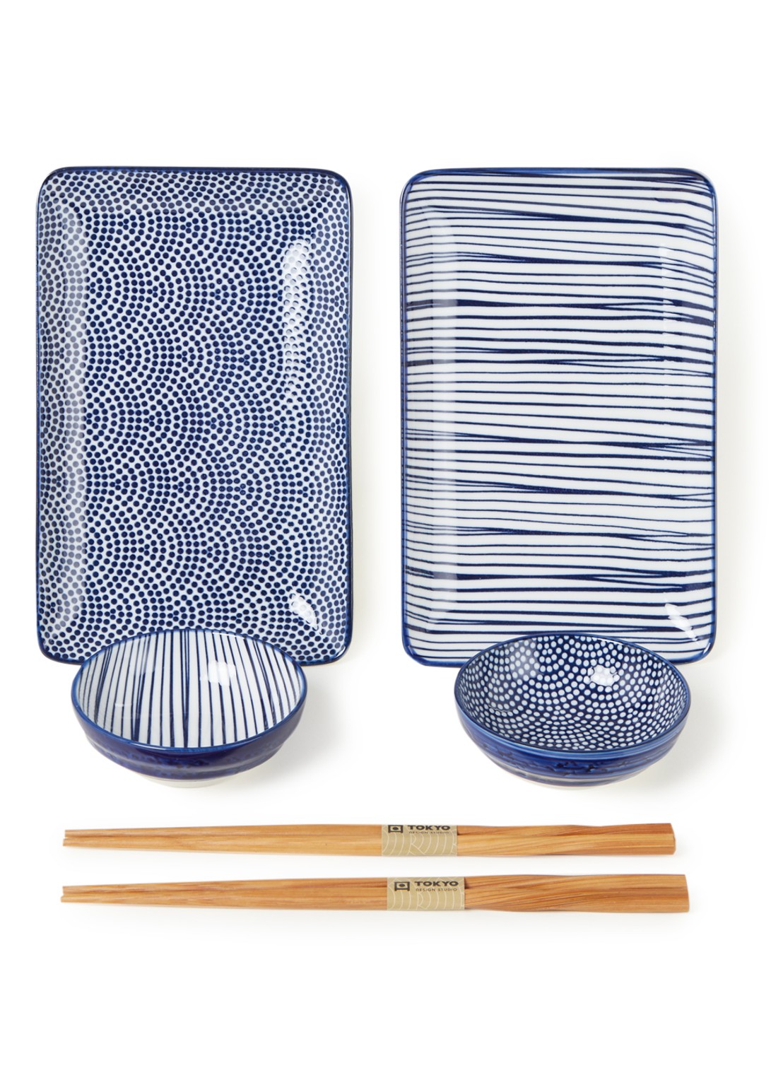 Tokyo Design Studio Nippon Blue sushi set 6-delig - voorkant 2 blauw