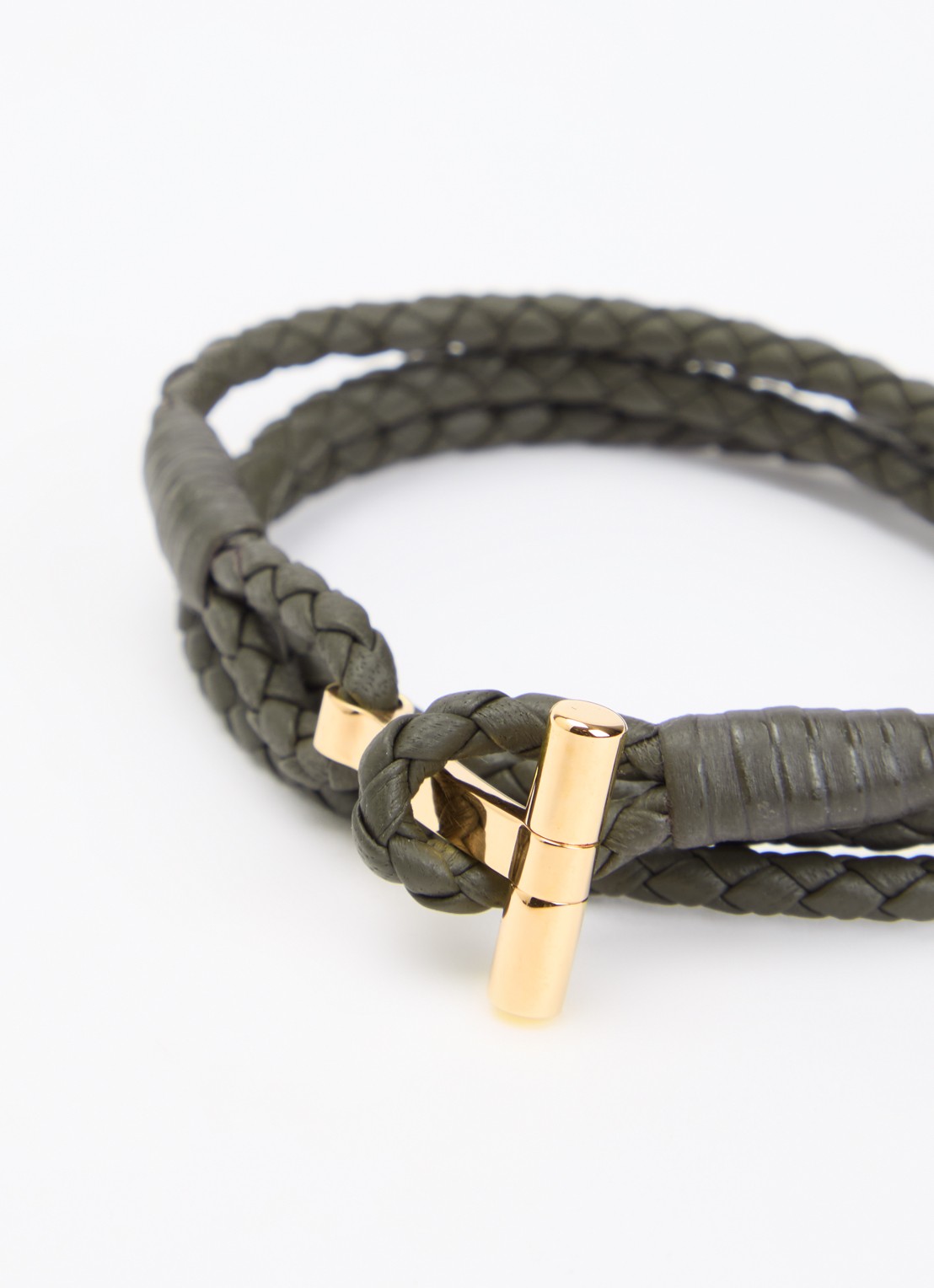 TOM FORD Armband van gevlochten leer - detail bronsgroen