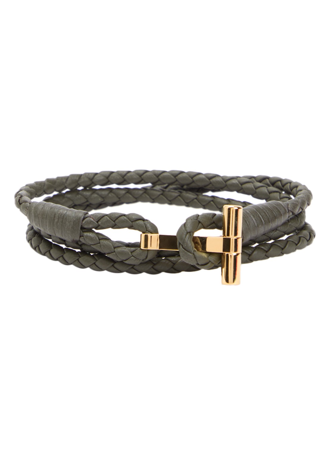 TOM FORD Armband van gevlochten leer - voorkant 3 bronsgroen