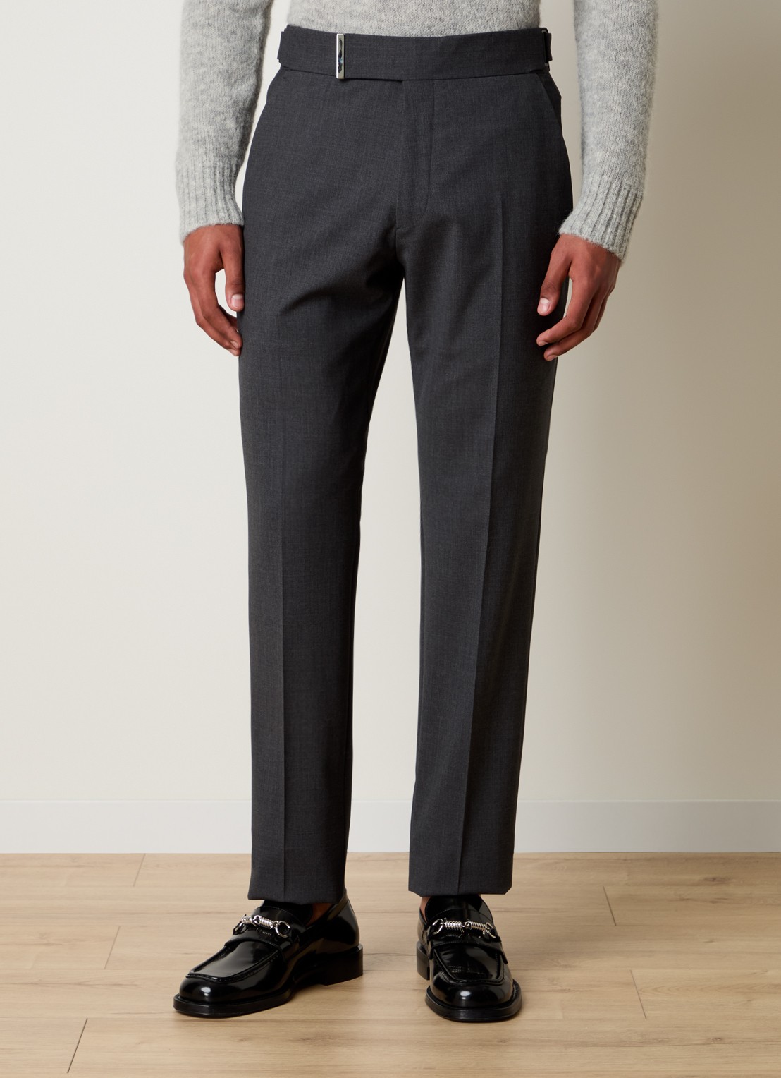 Tom Ford Atticus slim fit pantalon van wol - detail 2 donkergrijs