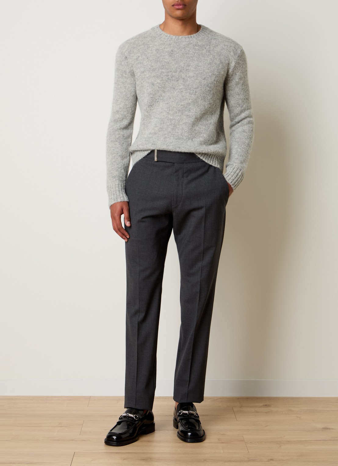 Tom Ford Atticus slim fit pantalon van wol - voorkant 6 donkergrijs