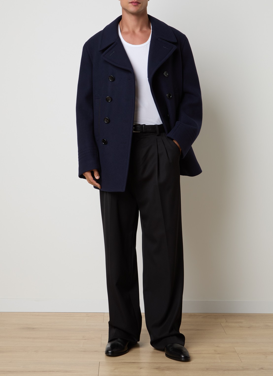 TOM FORD Double-breasted mantel van wol met steekzakken - voorkant 2 donkerblauw