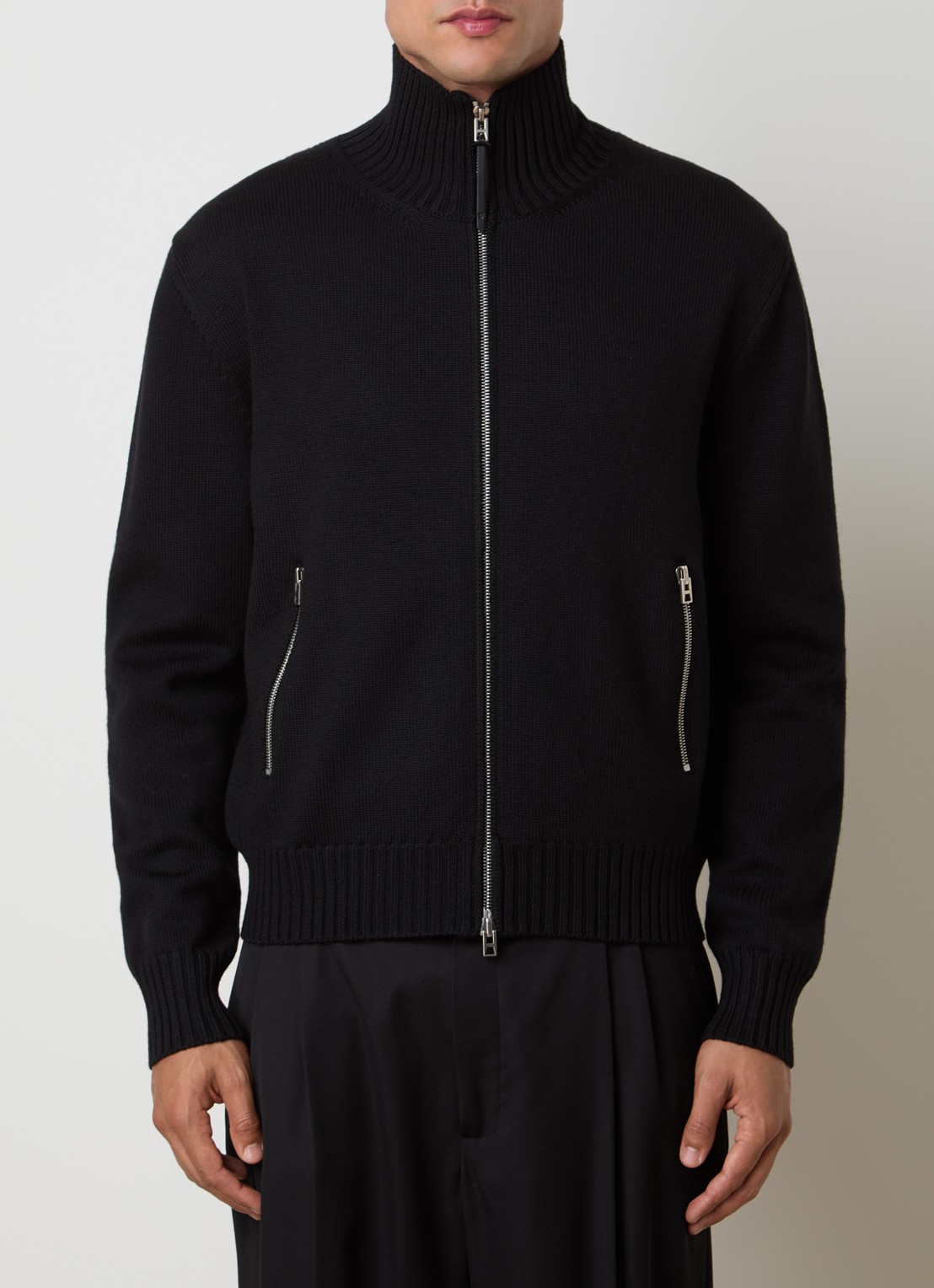 TOM FORD Fijngebreid vest van scheerwol met ritszakken - detail 4 zwart