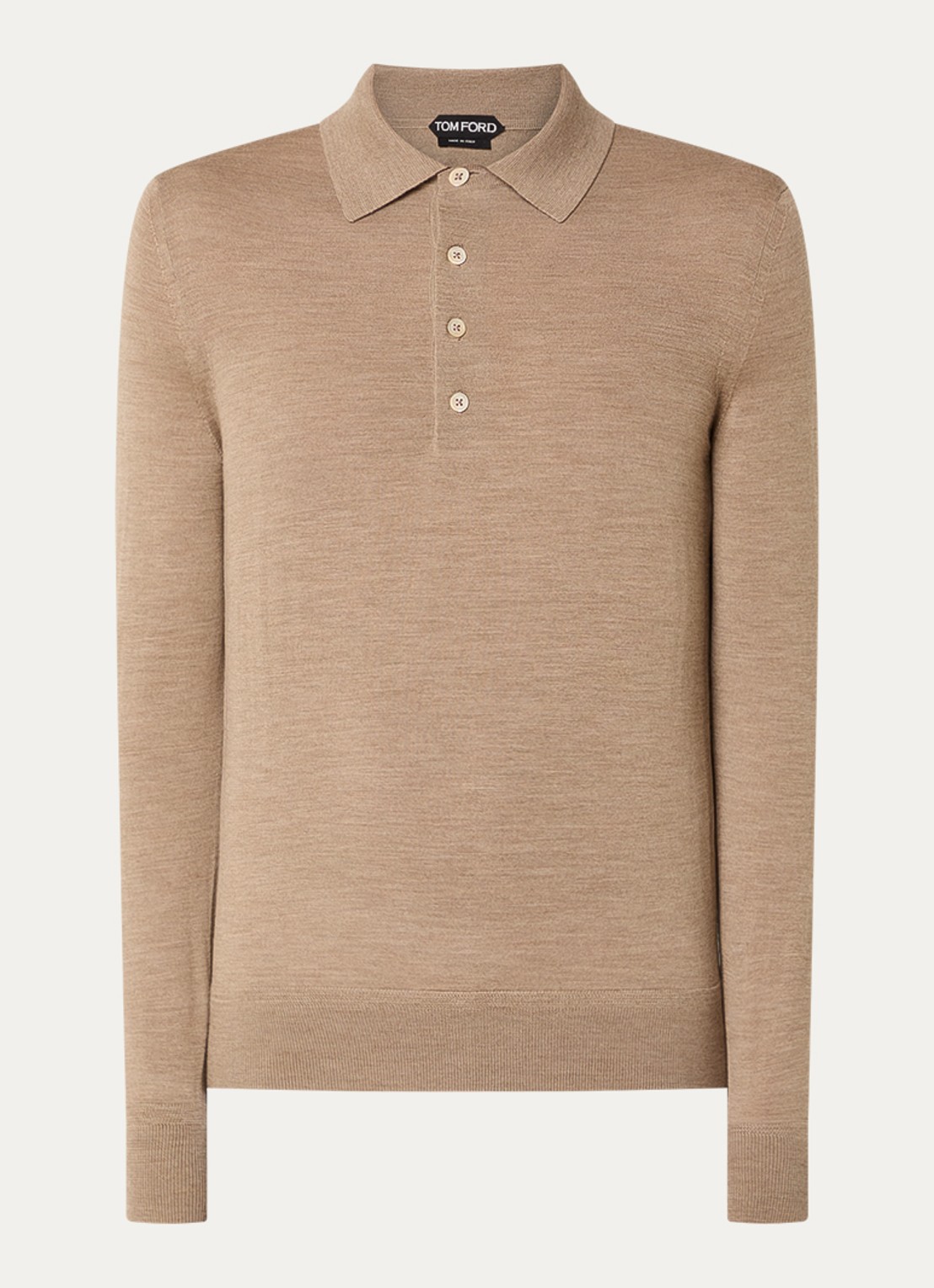 Tom Ford Fijngebreide polo van wol  - voorkant camel