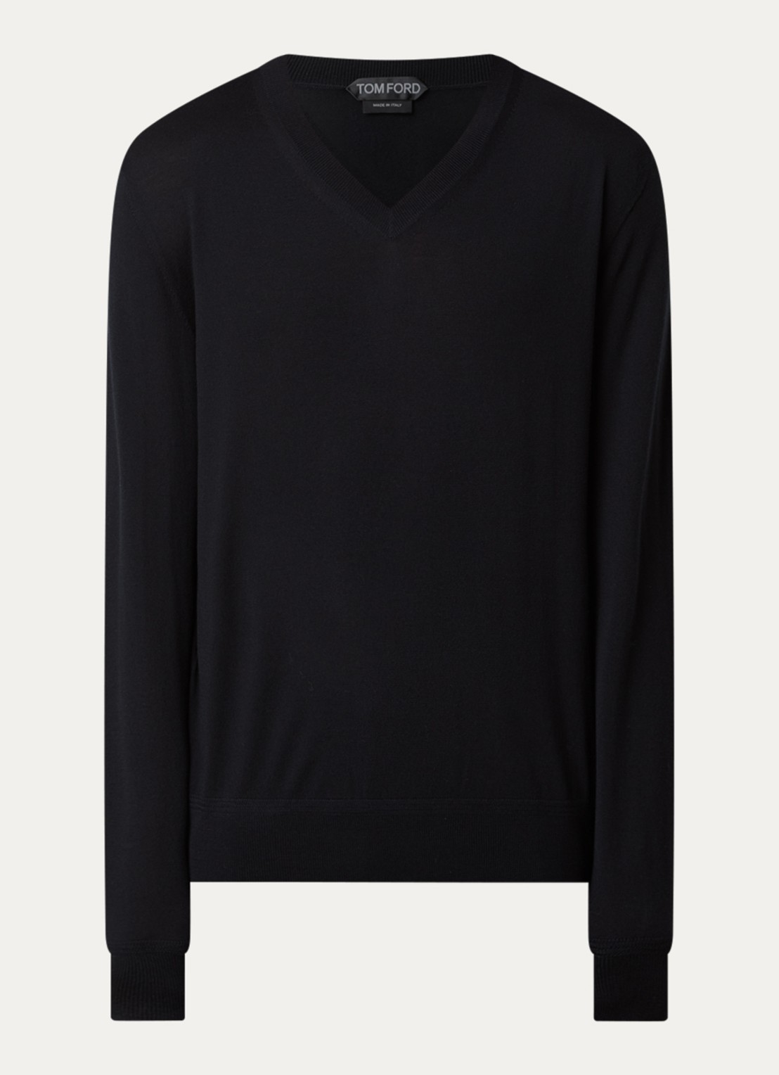 TOM FORD Fijngebreide pullover van wol met V-hals  - voorkant 3 zwart