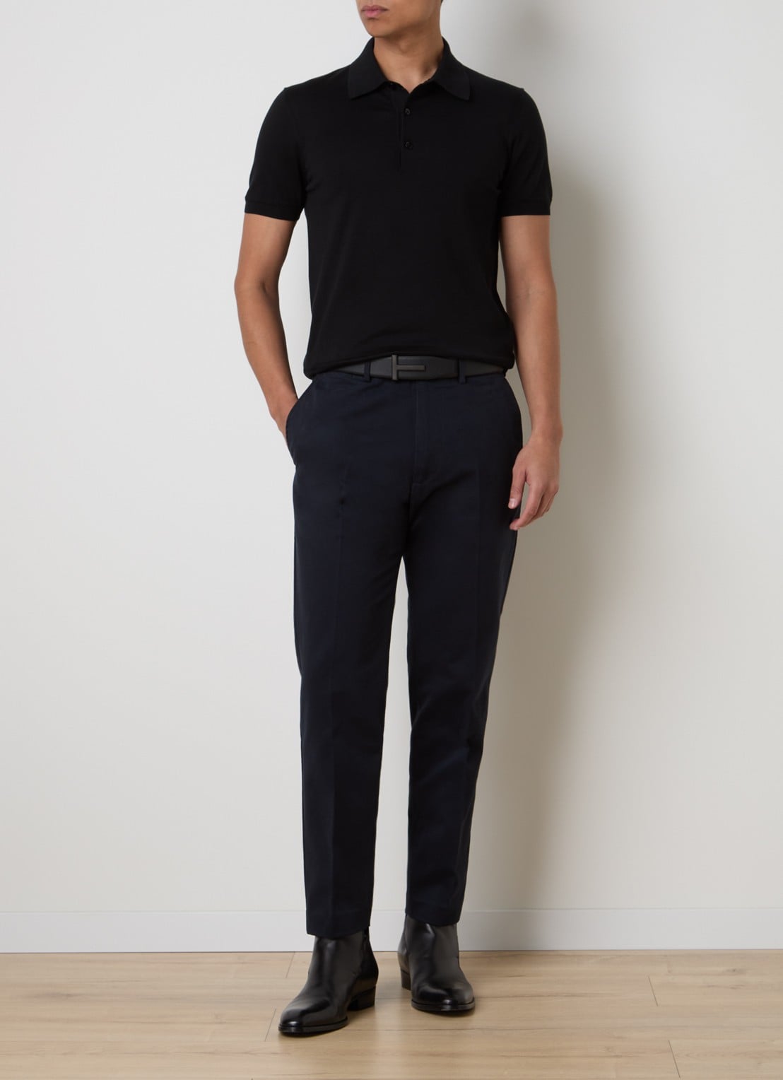 TOM FORD Fijngebreide regular fit polo - voorkant 5 zwart